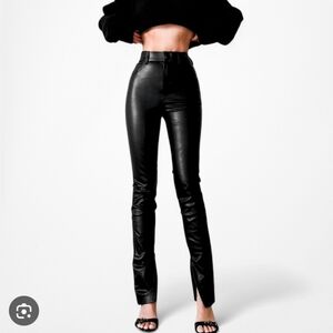 ZARA Vegan Leather Pants, Black, Sleek, Chic, Side Zipper, Size S